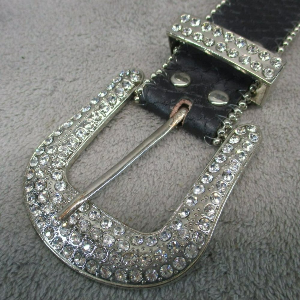 Belt Womens Small Black Rhinestone Studded Western - Picture 2 of 10